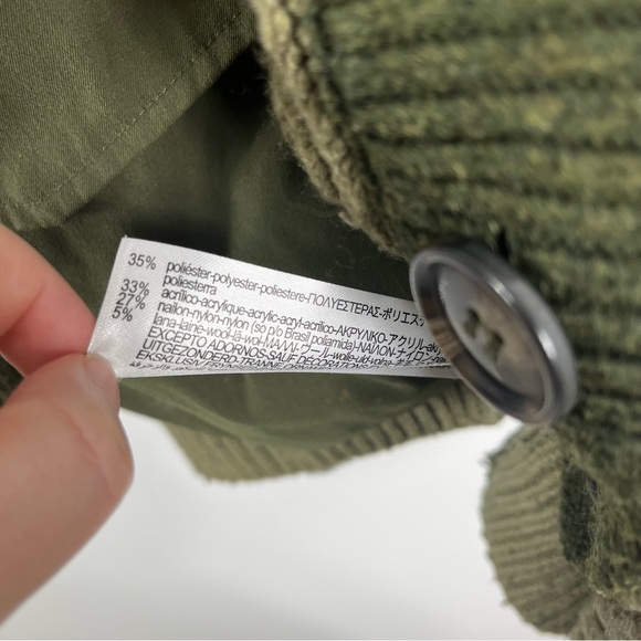 Zara Oversized Contrast Pocket Cardigan Sweater Size Medium Olive Green Multi - Picture 9 of 10